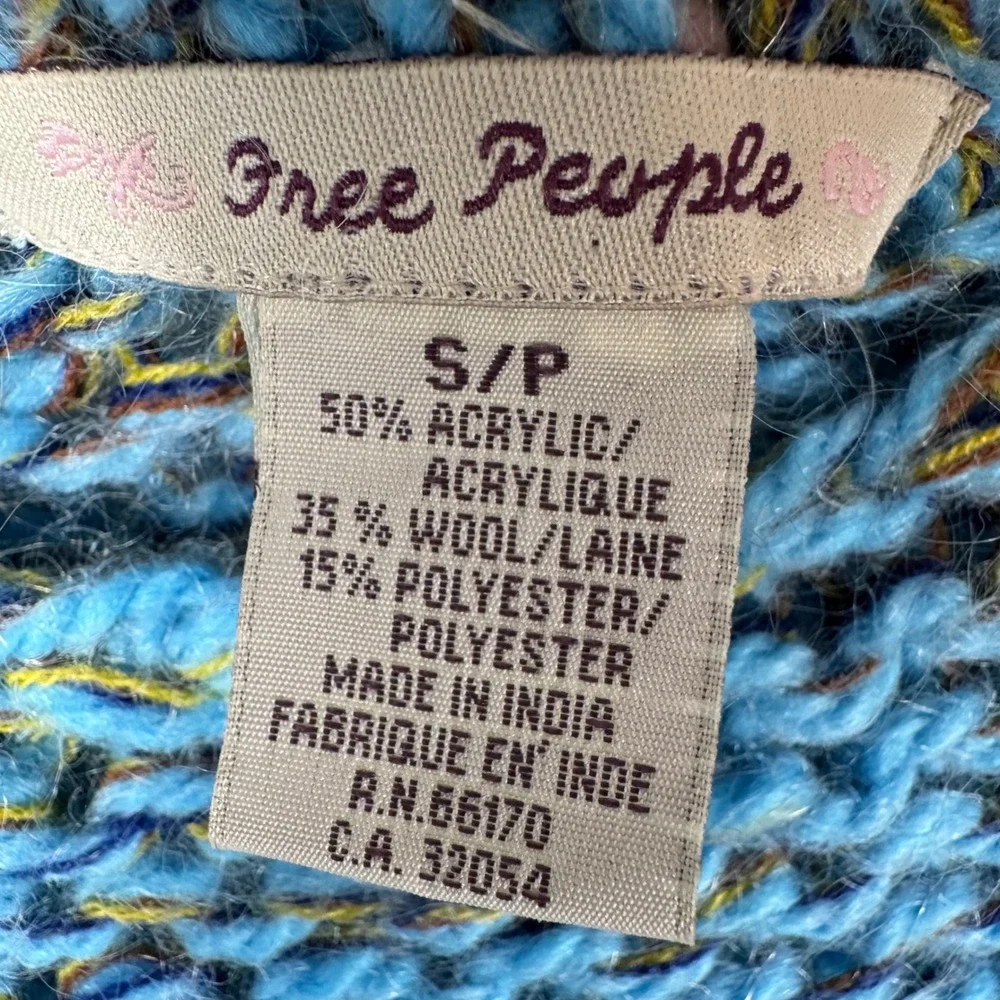 Free People Marl Chunky Wool Blend Knit Sweater Womens S/P Blue Relaxed Fit